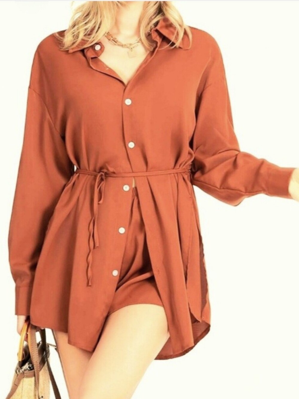 Burnt Orange Shirt Dress Romper